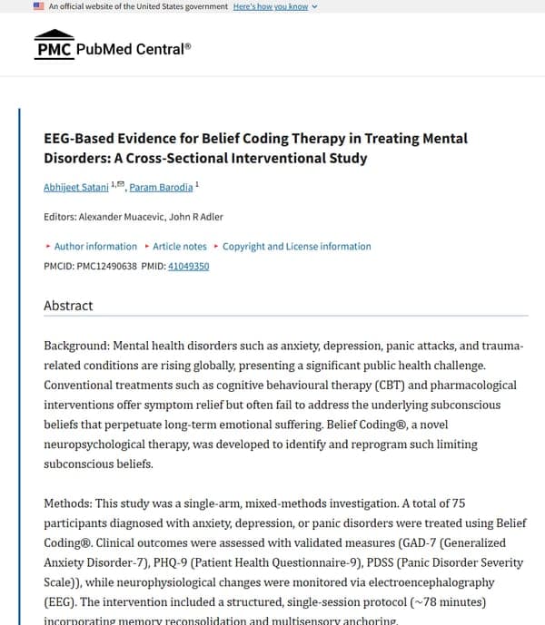 EEG-Based Evidence for Belief Coding Therapy in Treating Mental Disorders